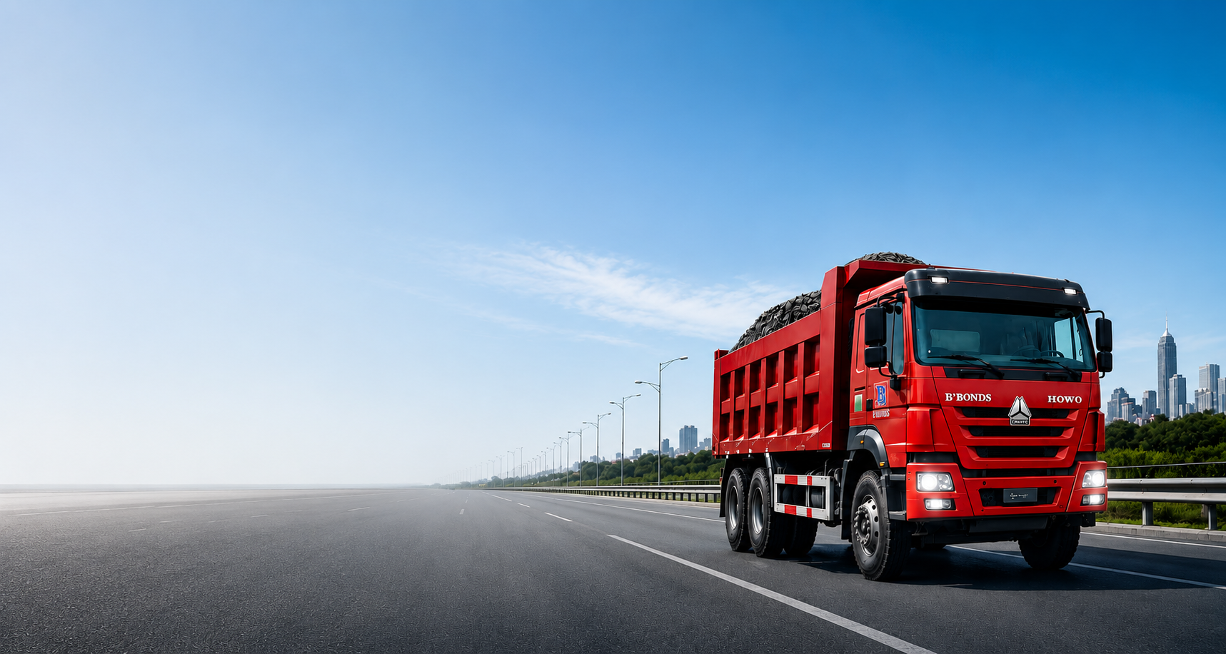 B'Bonds dump truck on an open highway